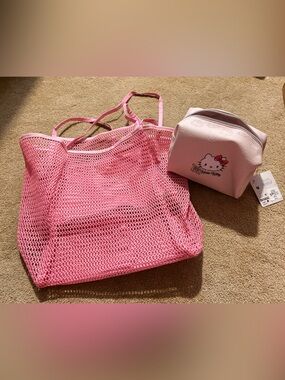 Hello Kitty- Pink Mesh Tote with Light Pink Cosmetic Pouch